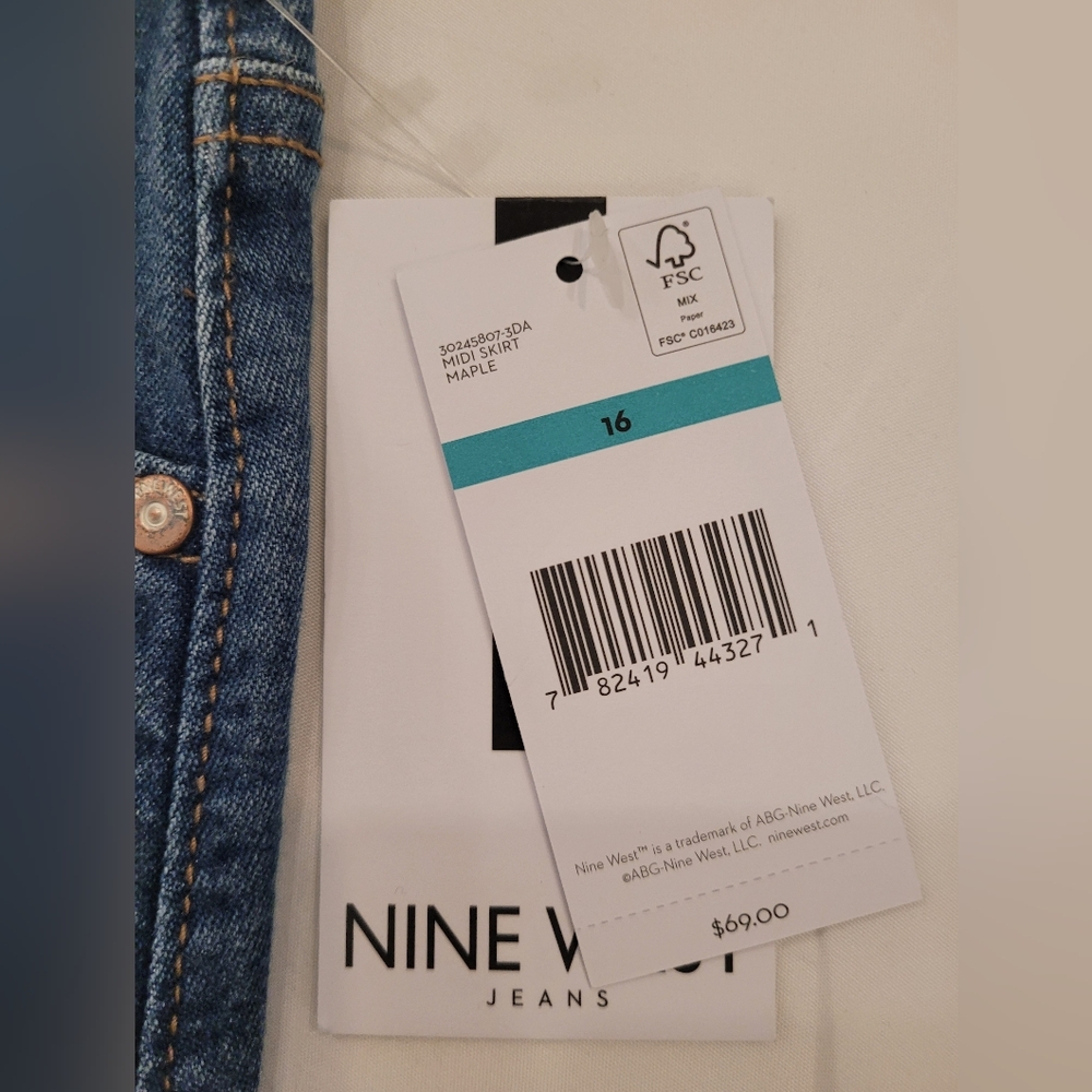 Nine West Blue Denim Midi Skirt Maple - Picture 9 of 9